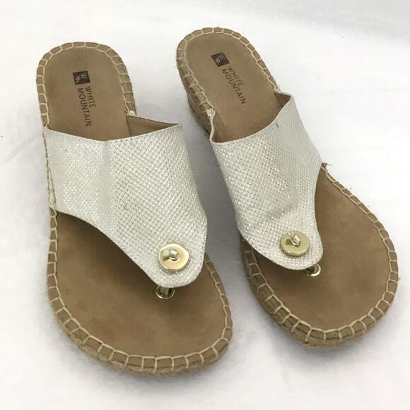 WHITE MOUNTAIN BEACHBALL Glitter Fabric Wedge Heels Sandal Size 7.5 M - Picture 1 of 6